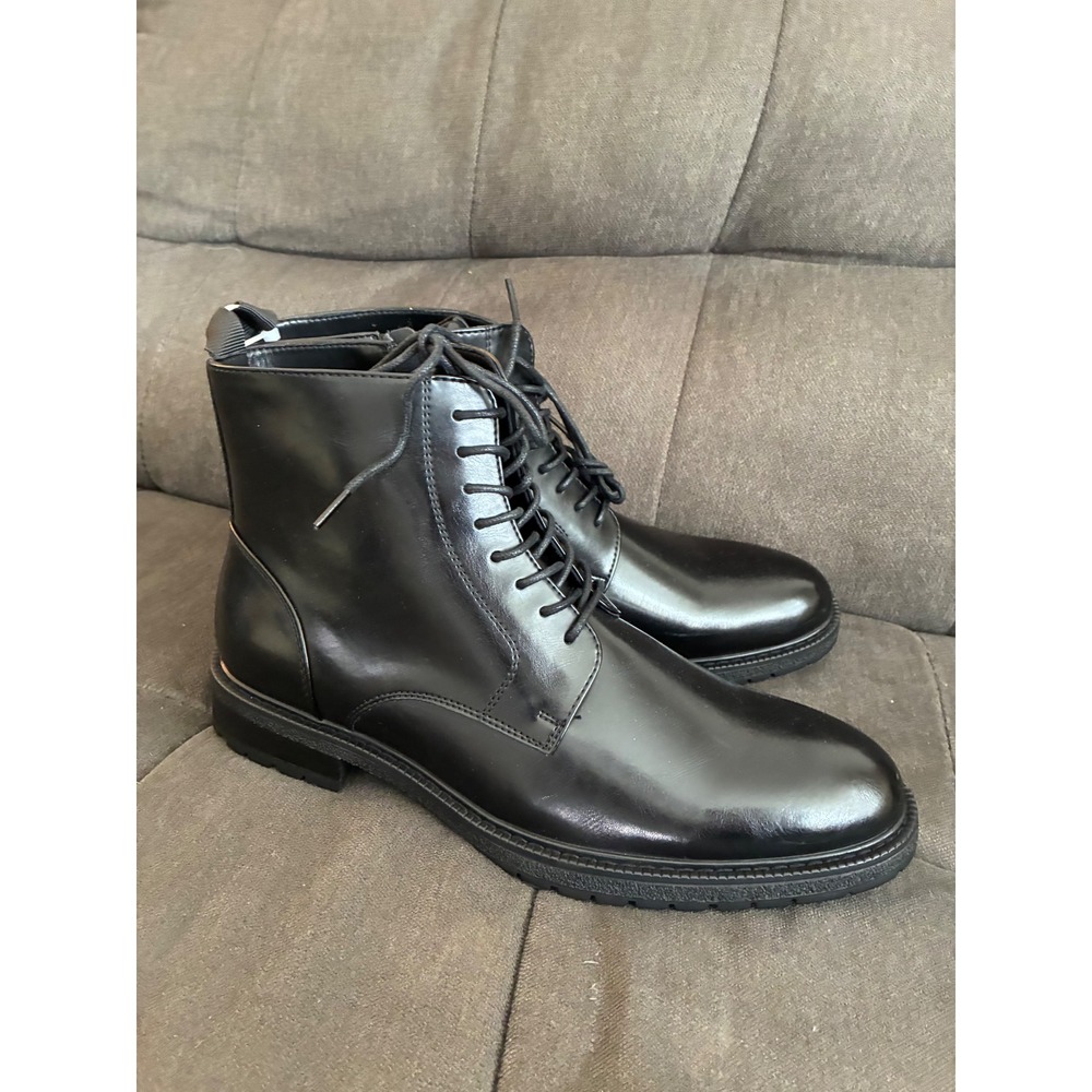 Madden NYC Combat Boots Mens 11.5 Black Side Zip Lace Up Lug Sole Ortholite New - Picture 3 of 10